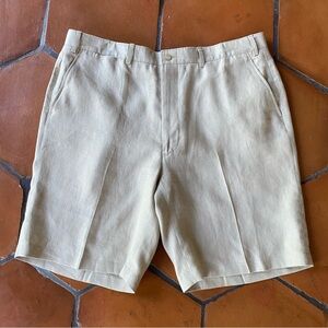 Men's Hertling Brooklyn Britches Tan Linen Flat Front Shorts 40 Coastal Preppy